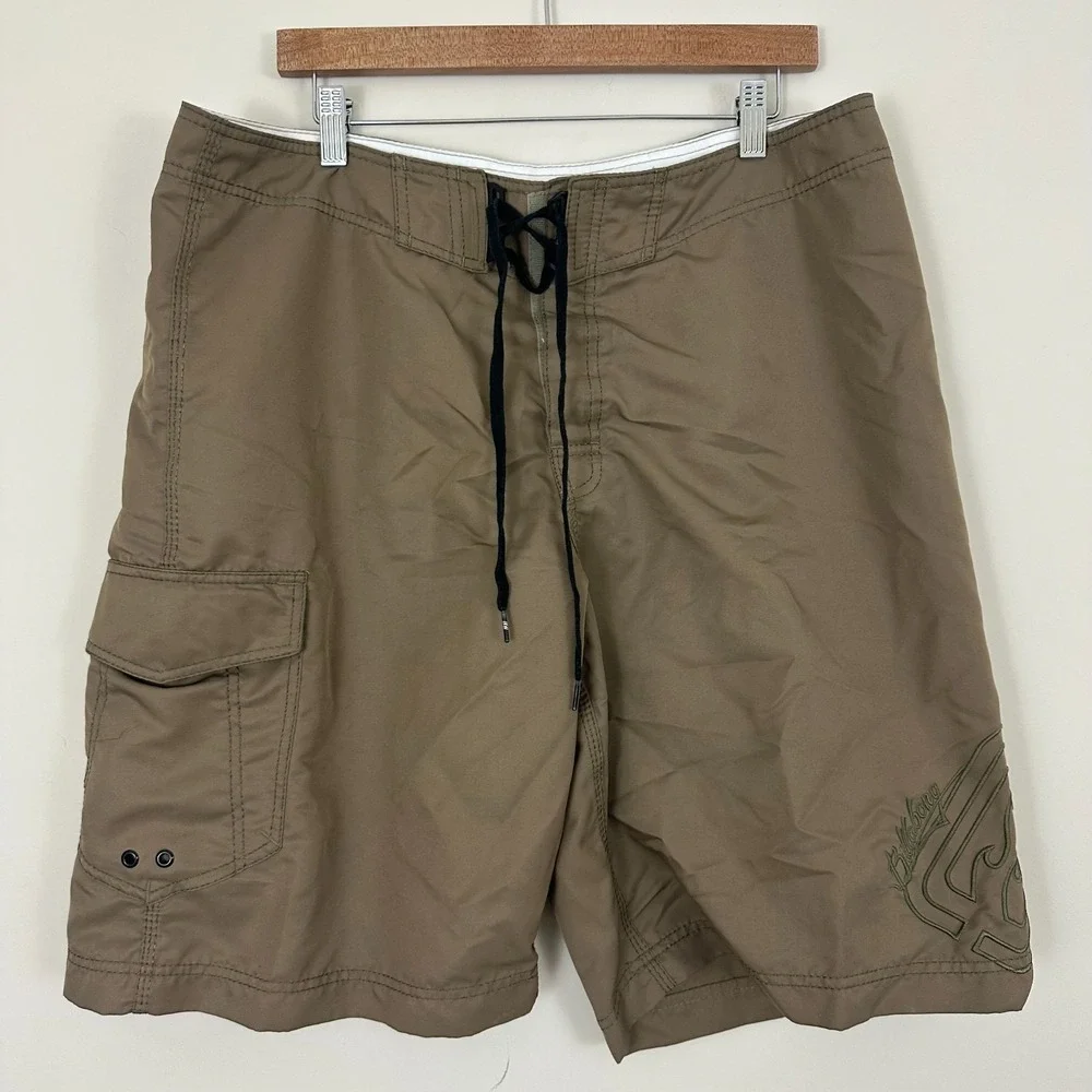 Billabong Board Shorts Olive Green Logo VTG Y2K Cargo Pockets Surfing Men 38